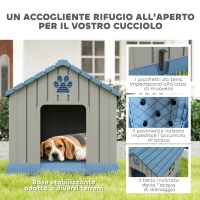 PawHut Casetta per Cani Taglia Media da Esterno Impermeabile con Base Rialzata e Finestre, 85x79x82 cm, Grigio(m-4)
