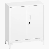 HOMCOM Armario de Oficina de Metal con Puertas con Cerradura, Cómoda de Oficina, Diseño de 2 Estanterías, Color Blanco(m-1)