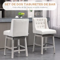 HOMCOM Juego de 2 Taburetes de Bar con Respaldo Taburetes Altos de Cocina Giratorios 180° Patas de Madera 46x57x101 cm Beige(m-4)