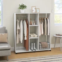 HOMCOM Armoire penderie meuble de rangement mobile 6 roulettes 120 x 40 x 128 cm en bois blanc(m-7)