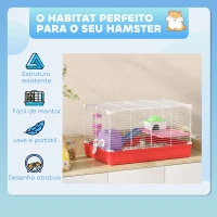 PawHut Gaiola para Hamster com Comedouro Bebedouro Rampa Ropa de Exercício para Pequenos Animais  47x30x27cm Branco e Vermelho(m-7)
