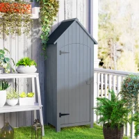 Outsunny Wooden Garden Storage Shed with 3 Shelves, Outdoor Tool Storage Cabinet with Tilt Roof and Lockable Door, 77.5 x 54.2 x 179.5 cm, Grey(m-8)