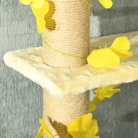 PawHut 242cm Adjustable Floor-To-Ceiling Cat Tree, with Artificial Decoration, Perches, Anti-Slip Kit - Yellow(m-12)