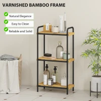HOMCOM 3-Tier Bamboo Bathroom Storage Shelf, Freestanding Narrow Shelving Unit with Slatted Shelves for Kitchen Bathroom Living Room, 41.5 x 21.5 x 77.5 cm, Natural and Black(m-5)