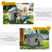 PawHut Niche pour chien extérieur maison chien extérieur bouches d'aération et plancher suréleveé 85 x 79 x 82 cm bleu(m-6)