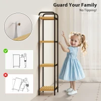 HOMCOM 4-Tier Bamboo Bathroom Storage Shelf, Freestanding Narrow Shelving Unit with Slatted Shelves for Kitchen Bathroom Living Room, 41.5 x 21.5 x 106 cm, Natural and Black(m-7)