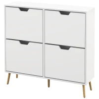 HOMCOM Zapatero Estrecho con 4 Cajones Abatibles y Patas de Madera Mueble Zapatero para 16 Pares 95x26x95 cm Blanco(m-11)