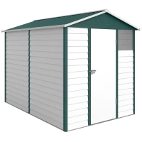 Outsunny 9x 6FT Metal Outdoor Garden Shed, Galvanised Tool Storage Shed w/ Sloped Roof, Lockable Door for Patio Lawn, Green(m-1)