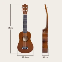 HOMCOM Ukelele Soprano para Principiantes con 4 Cuerdas de Nylon Ajustables Juguete educativo 53x17,5x6,2cm Marrón(m-3)