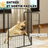 PawHut Parc pour chien, enclos chien 6 panneaux modulable et pliable, portable en acier avec porte 80 x 80 gris(m-5)