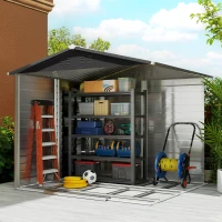 Outsunny Abrigo de Jardim Exterior 4,4 m² 240x206x198 cm Abrigo de Jardim com Porta de Correr e Fechadura  Teca(m-10)