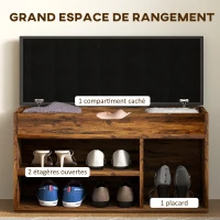 HOMCOM Meuble Chaussures Banc à Chaussures 2 Niveaux Rangement, Niche + Coffre intégré avec Coussin Effet bois d'acajou(m-5)