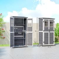 Outsunny Tuinopslagschuur, Gereedschapsschuur met 2 Ramen, Grondpalen, Asfaltdak, 91 x 69 x 192 cm, Vurenhout, Lichtgrijs(m-3)