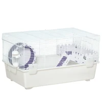 PawHut 2 Tier Hamster Cage, Gerbil Cage with Exercise Wheel, Water Bottle, Ladder, White(m-10)