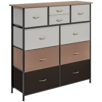 HOMCOM Bedroom Chest of Drawers, 10 Drawer Dresser with Foldable Fabric Drawers and Steel Frame, Multicolour(m-1)