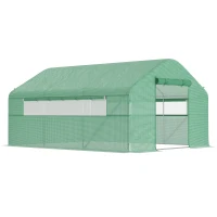Outsunny Serre de jardin 4 x 3 x 2m avec portes enroulables et grandes fenêtres, serre tunnel de jardin, vert(m-12)