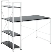 HOMCOM Computer Desk with Storage Shelves, Industrial Writing Table, Study Workstation for Home Office with Metal Frame, Black and White(m-10)