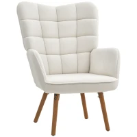 HOMCOM Modern Accent Chair, Upholstered Tufted Wingback Armchair with Seat Padding, Teddy Fleece Leisure Lounge Bedroom Chair with Wood Legs, Cream White(m-10)