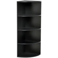 HOMCOM Eckregal Standregal Bücherregal Dekoregal Blumenregal Holzregal fächerförmig 4 Fächer Schwarz 39,5 x 39,5 x 120 cm(m-1)