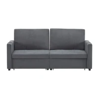Convertible Fabric Sofa Chair with Cup Holders and Side Pockets, King Size Independent Pull Out Sofa Bed, 207L x 87W x 96H cm, Gray(m-2)