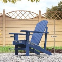 Outsunny Adirondack Tuinstoel met Bekerhouder Ligstoel Balkonstoel Massief Hout Blauw 97 x 72.5 x 93 cm(m-3)
