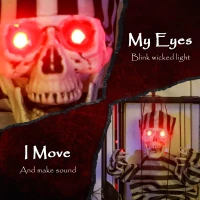 Outsunny Halloween Animated Hinging Skeleton Prisoner in Cage with Glowing LED Eyes, Spooky Skeleton Scary Halloween Decorations, Battery Operated, Indoor Party Props(m-5)