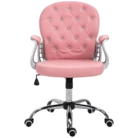 Vinsetto PU Leather Office Chair, Computer Desk Chair with Adjustable Height and Tufted Back, Pink(m-11)