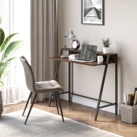 HOMCOM Compact Computer Table, Writing Desk for Home Office with Storage Shelf and Steel Frame, Rustic Brown(m-2)