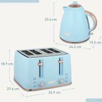 HOMCOM Kettle and Toaster Set, 1.7L 3000W Fast Boil Jug Kettle, 4 Slice Toaster with 7 Level Browning Controls, Light Blue(m-3)
