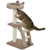 PawHut Cat Tree for Indoor Cats, 88cm Cat Tower with Sisal Scratching Post, Hanging Ball, Large Cat Perch, Stairs, Brown(m-10)