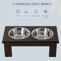 PawHut Raised Dog Feeding Bowls with Stand, Stainless Steel for Medium Dog, 58L x 31W x 25H cm - Brown(m-5)