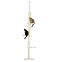 PawHut Árbol para Gatos de Suelo a Techo con Altura Ajustable  Poste de Sisal y Bola para Jugar 47x34x220-260 cm Crema(m-10)