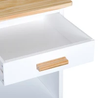 HOMCOM Rolling Kitchen Cart, Kitchen island with 9-bottle Wine Rack, Glass Holder, Serving Trolley with Wood Top, Drawer and Cabinet, White(m-9)