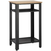 HOMCOM Tall Side Table with 3 Layer, 2 Shelves Storage Display Industrial-Style, Metal Frame, Bedside End Table for Living Room Bedroom, Oak and Black(m-1)