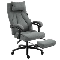 Vinsetto Office Chair, Fabric Desk Chair with Adjustable Massage Pillow, USB Power and Retractable Footrest, High Back, 360° Swivel, for Home, Grey(m-1)