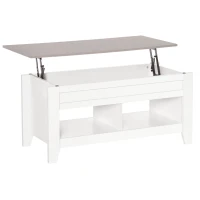 HOMCOM Mesa de Centro com Bancada Elevável Mesa de Centro com 2 Compartimentos Abertos Bancada de Imitação a Mármore Mesa Retangular para Sala de Estar 105x50x49cm Branco(m-10)