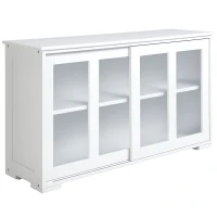 HOMCOM Aparador de Cocina Moderno Mueble Auxiliar con 2 Puertas Corredizas de Vidrio y Estante Ajustable 107x33x62,5 cm Blanco(m-10)