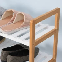 HOMCOM 4 Tier Shoe Racks, Narrow Shoe Shelf with Wooden Frame, Storage Stand Organizer for Hallway, 78 x 68 x 26 cm, Natural(m-9)