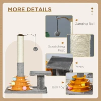 PawHut 56cm Cat Tree Tower Activity Centre, Climbing Stand Kitten House Furniture w/ Scratching Posts, Toy Ball - Grey(m-5)