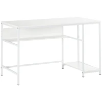 HOMCOM Computer Desk with Storage, 120 x 60cm Home Office Desk with 2 Shelves and Steel Frame, Writing Table for Living Room, Study, White(m-1)