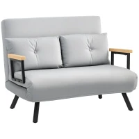 HOMCOM 4-in-1 Velvet-Feel Double Sofa Bed, with Pillows - Light Grey(m-10)