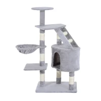 PawHut Cat Tree for Indoor Cats Kitten Scratching Post Scratch Scratcher Climb Activity Center Play House Pet Furniture 125cm (Grey)(m-1)