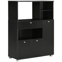 HOMCOM Mueble para Microondas con Cajón Estantes 3 Puertas 3 Compartimientos Diseño Anti-vuelco para Comedor 90x40x120 cm Negro(m-10)