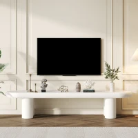 Wooden TV Stand Cabinet with Durable Construction, MDF Entertainment Centre with Rounded-Edge Design, 160L x 40W x 40H cm, White(m-6)