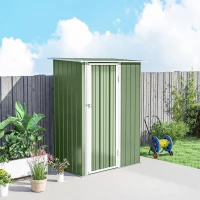 Outsunny 5ft x 3ft Garden Storage Shed, Outdoor Metal Shed with Sloped Roof, Lockable Door for Tools, Equipment, Light Green(m-9)