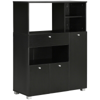 HOMCOM Credenza da Cucina in Legno per Microonde con Armadietti, Mensole e Cassetto, 90x40x120 cm, Nero