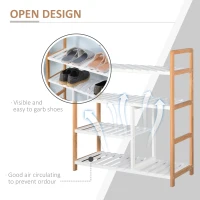 HOMCOM 4 Tier Shoe Racks, Narrow Shoe Shelf with Wooden Frame, Storage Stand Organizer for Hallway, 78 x 68 x 26 cm, Natural(m-5)