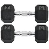 HOMCOM hexagon dumbbells set van 2 gietijzeren dumbbells handvat gekartelde dumbbell set dumbbell set gewichten metaal rubber zwart 2 x 6 KG(m-12)