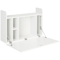 HOMCOM Space Saving Wall Mounted Desk, Drop Leaf Floating Table with Storage Compartments for Home Office and Study, White