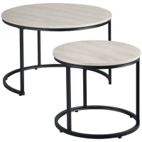 HOMCOM Satztische, Couchtische, 2er-Set, verstellbare Füße, Industrial Design, grau, 75 x 75 x 49cm(m-1)